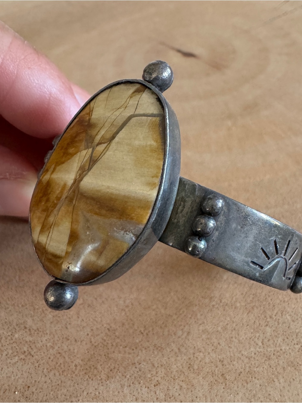 MAHKA Sterling Silver Cuff Bracelet with Stone - Picture 2 of 5